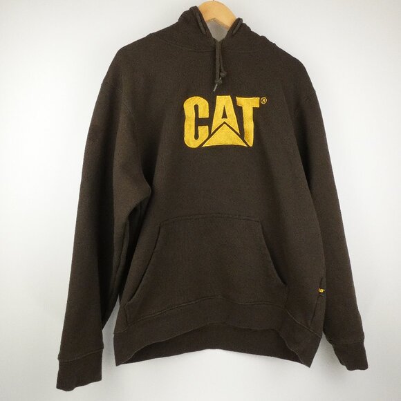 CAT Caterpillar Hoodie Mens XL Brown Heavy Equipment Sweatshirt Pullover Logo - Picture 1 of 16